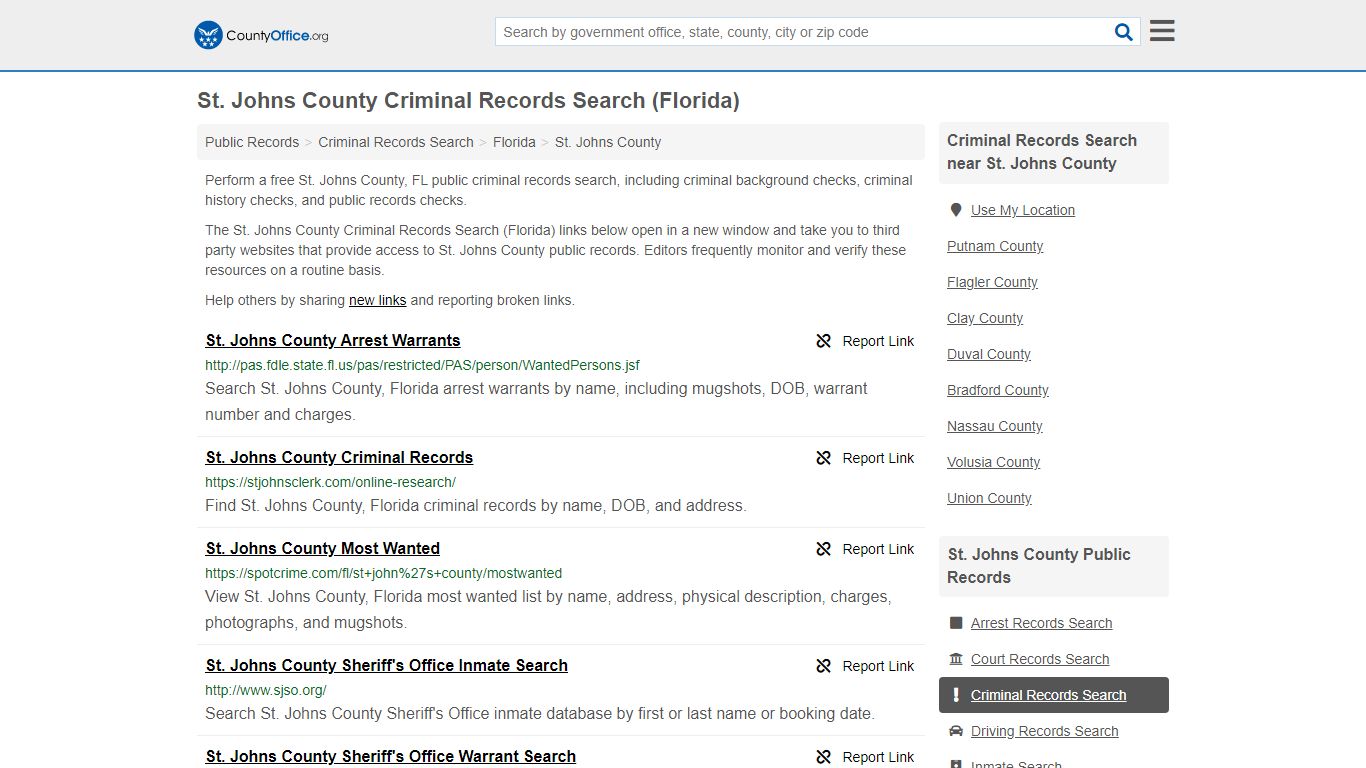 Criminal Records Search - St. Johns County, FL (Arrests ...